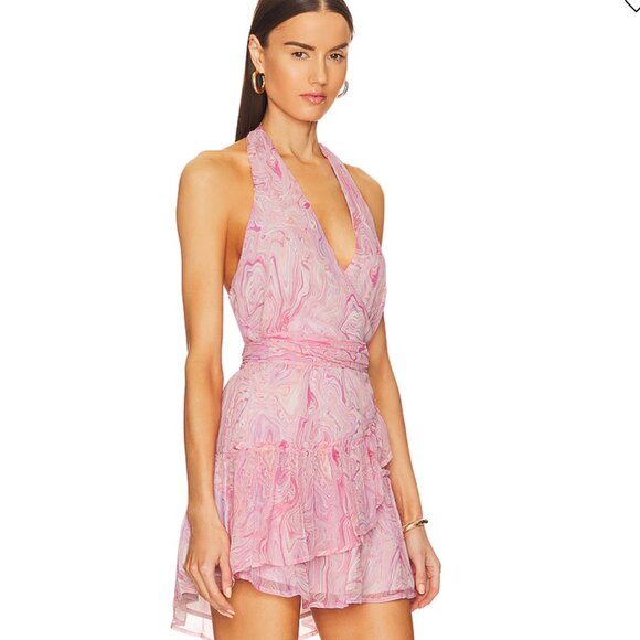 LoveShackFancy Aleena Halter Pink Halter Embellished Mini Dress - Picture 3 of 3